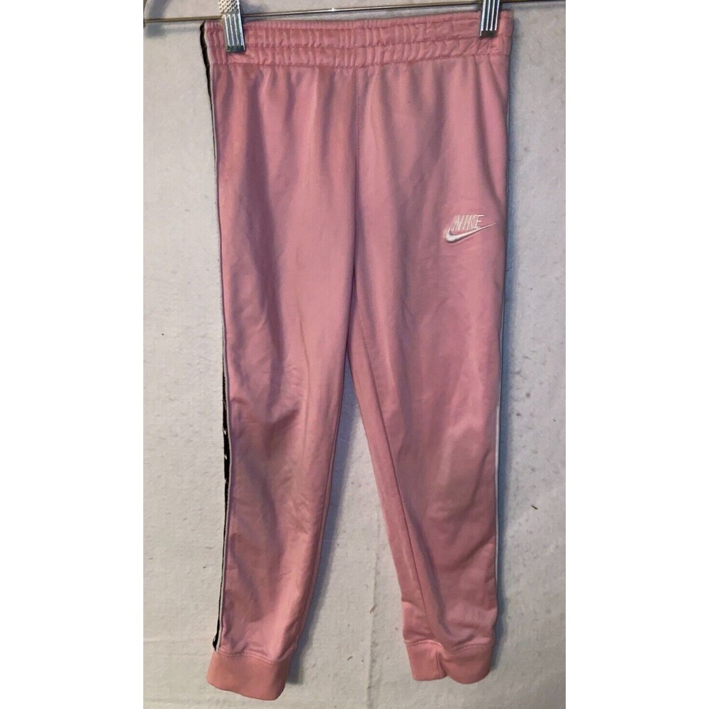 Nike Girls Pink Jogger Pants Size 6 Kids L Black stripe Swoosh